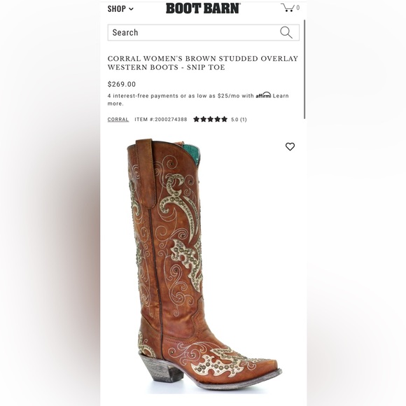 CORRAL WOMEN'S BROWN STUDDED OVERLAY WESTERN BOOTS - SNIP TOE - Picture 4 of 12